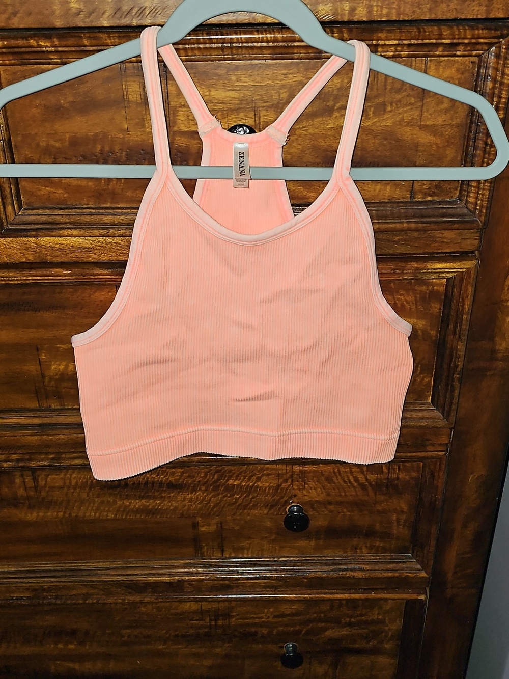 🧡Zenana Womens LG/XLG mineral wash bright orange crop tank/brami. High Neck